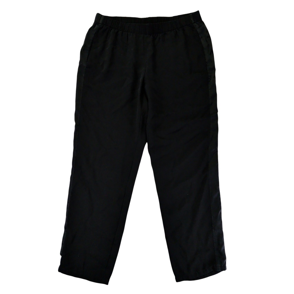 Eileen Fisher Womens Black 100% Silk Tapered Jogger Pants Size Medium Satin Trim